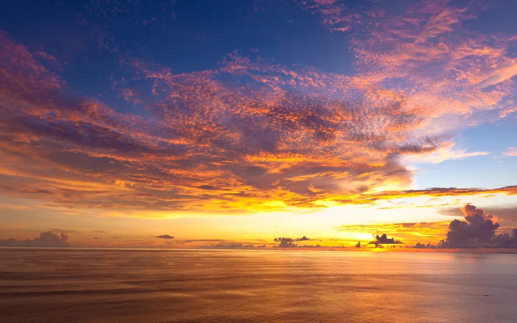 Sunset Clouds Ocean Horizon Reflections Colors