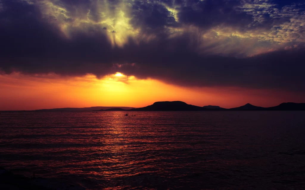 Sunset Clouds Ocean Mountains Silhouette