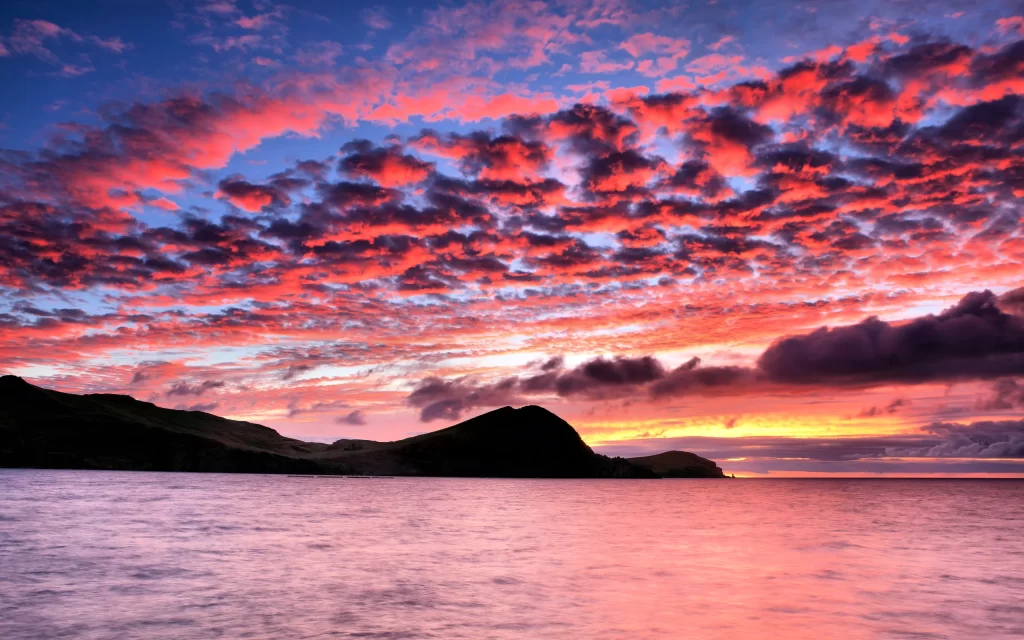 Sunset Clouds Ocean Mountains Sky Reflection