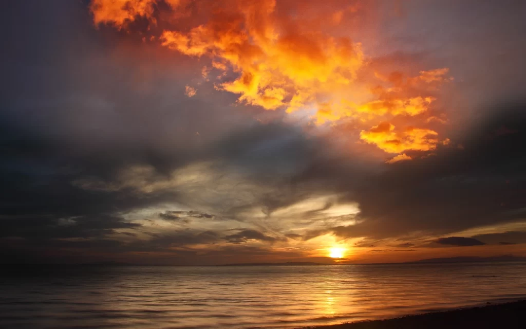 Sunset Clouds Ocean Waves Reflection Golden