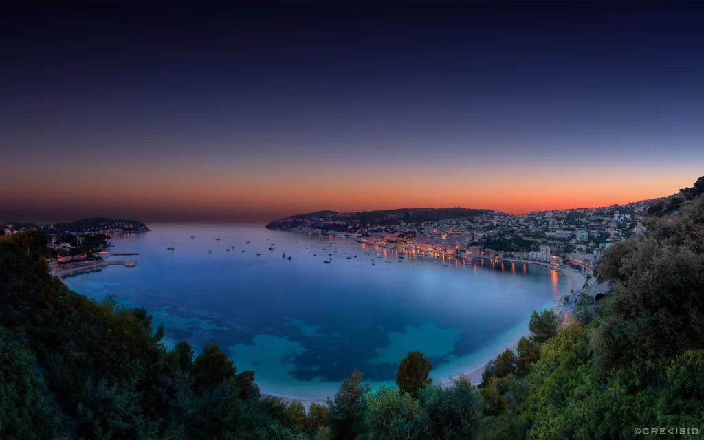 Sunset Coastal Town Bay Boats Lights