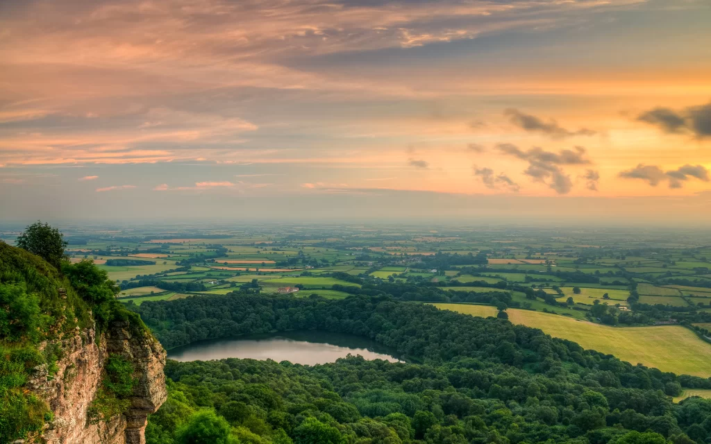 Sunset Countryside Fields Forest Lake Scenic