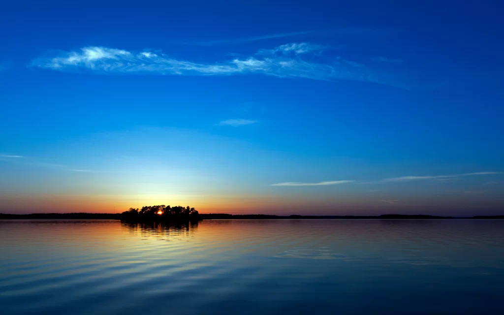 Sunset Island Trees Water Reflection Sky