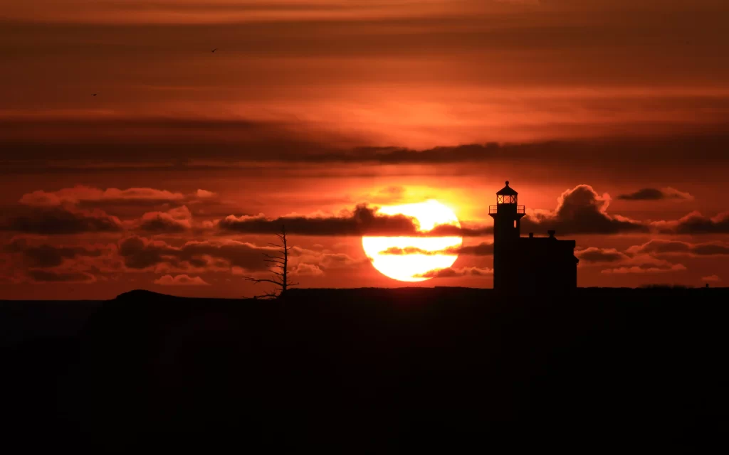 Sunset Lighthouse Silhouette Clouds Horizon