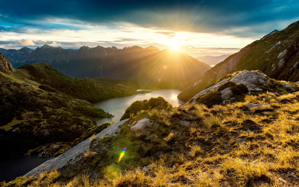 Sunset Mountain Lake Reflections Nature Scenic