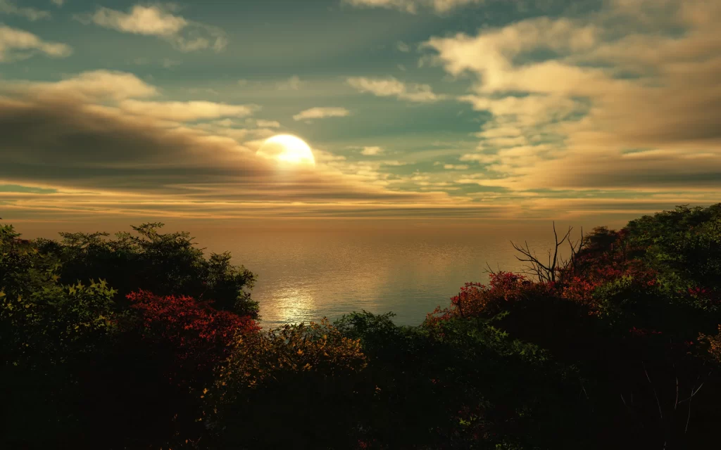 Sunset Ocean Horizon Clouds Reflection Nature
