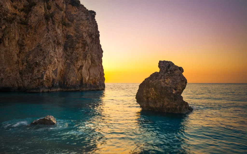 Sunset Ocean Rocks Cliff Calm