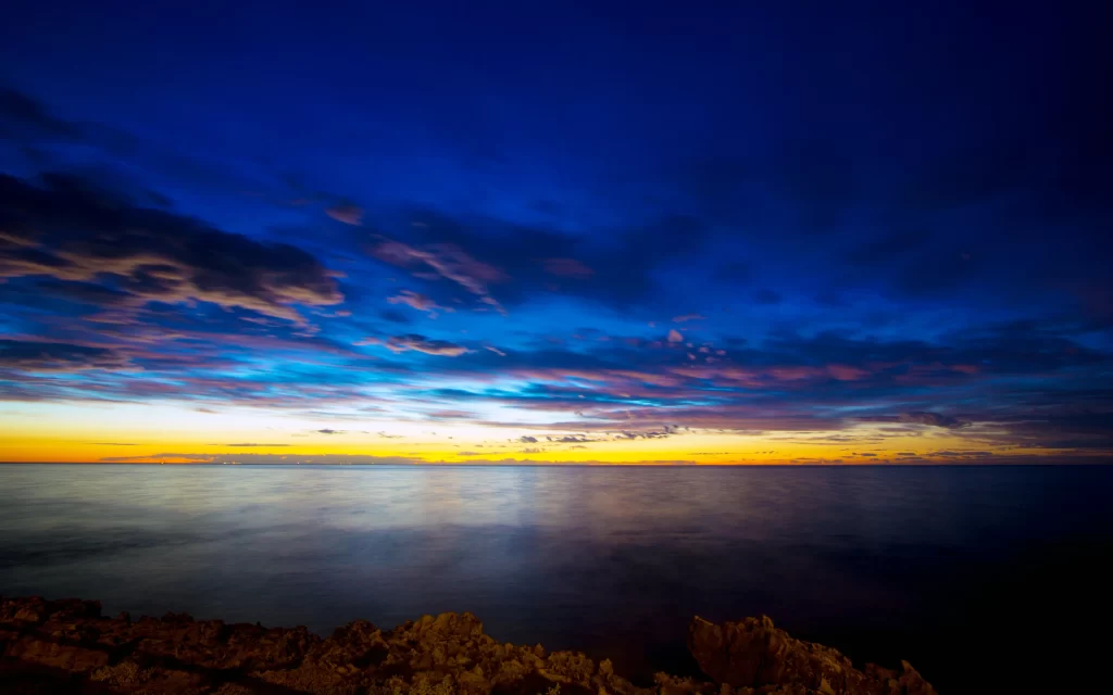 Sunset Ocean Sky Clouds Horizon
