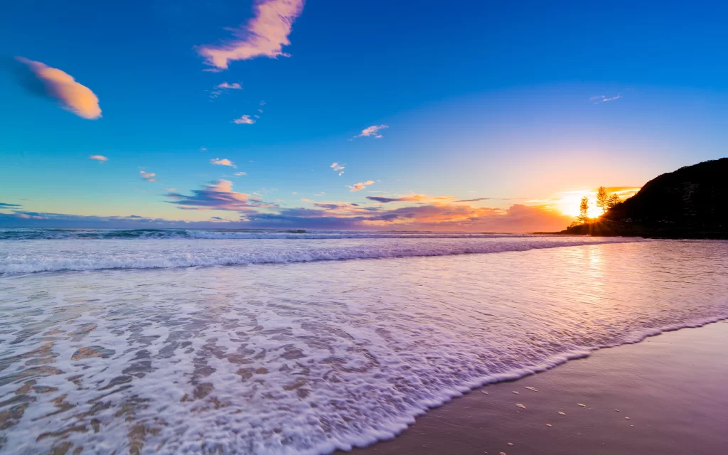 Sunset Ocean Waves Beach Golden Clouds Sky Reflection