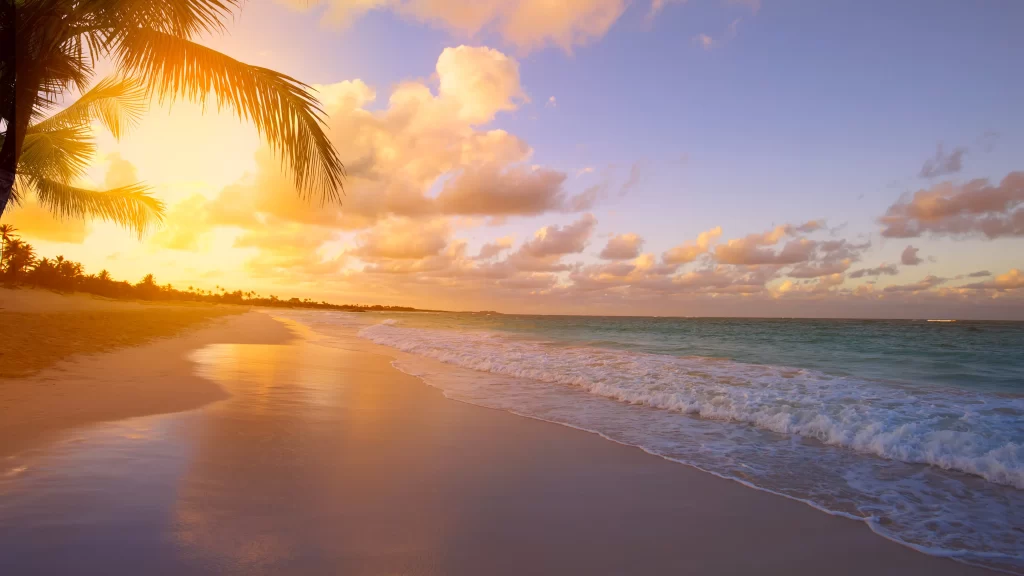 Sunset Ocean Waves Beach Golden Clouds Sky Reflection