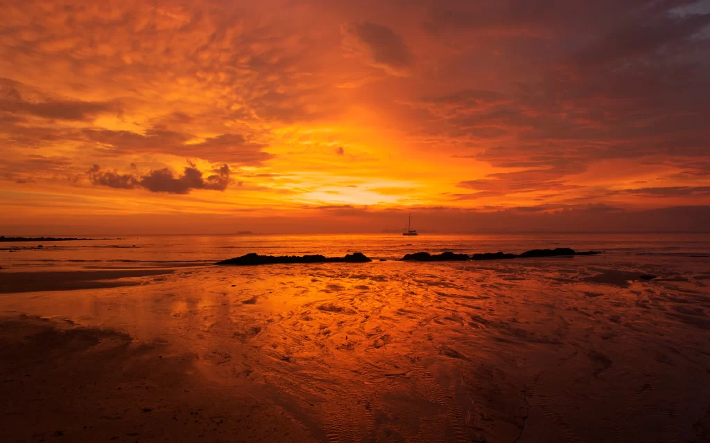 Sunset Ocean Waves Beach Golden Rocks