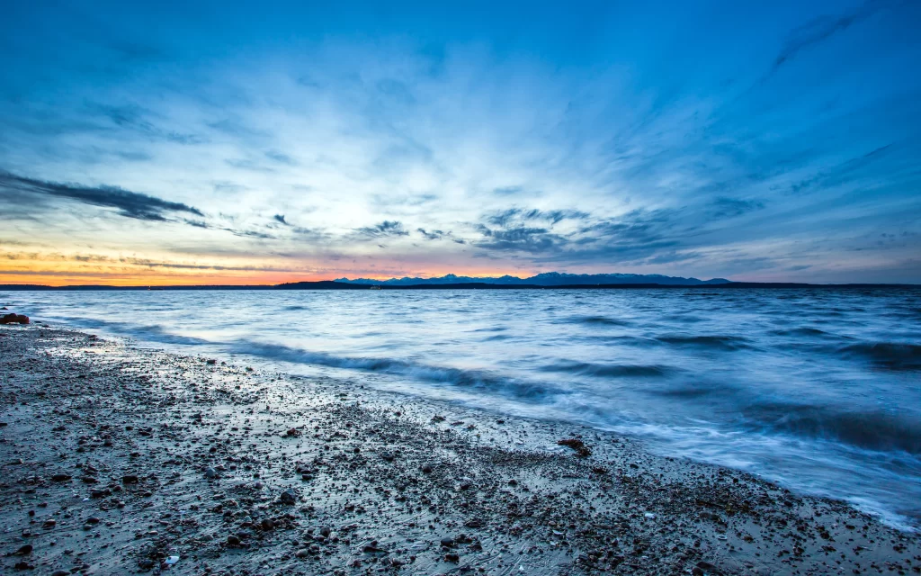 Sunset Ocean Waves Beach Rocky Shoreline