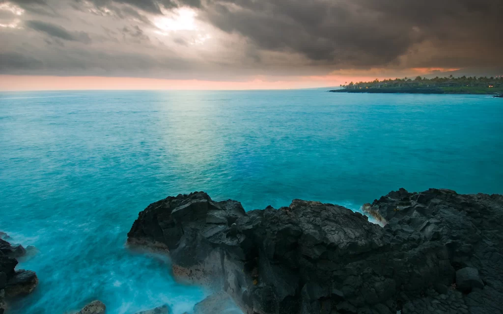 Sunset Ocean Waves Rocks Clouds