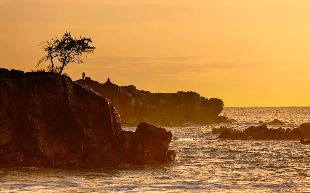 Sunset Ocean Waves Rocks Silhouette