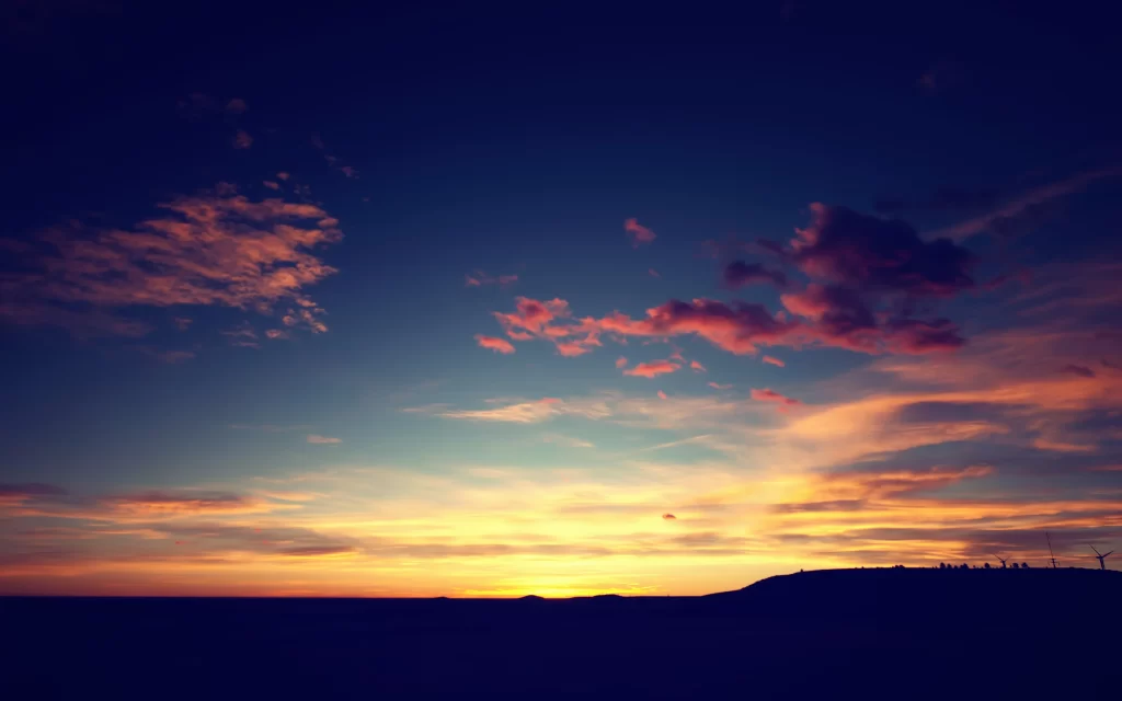 Sunset Sky Clouds Horizon Silhouette Wind Turbines