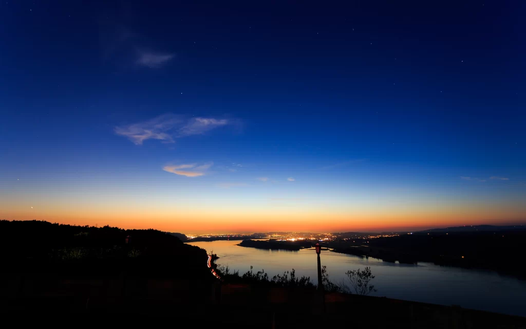 Twilight River Sky Stars Horizon