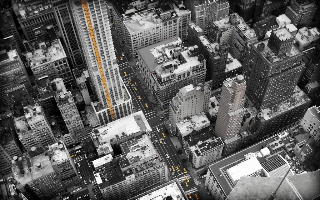 Urban Skyscrapers Traffic Yellow Cabs Construction
