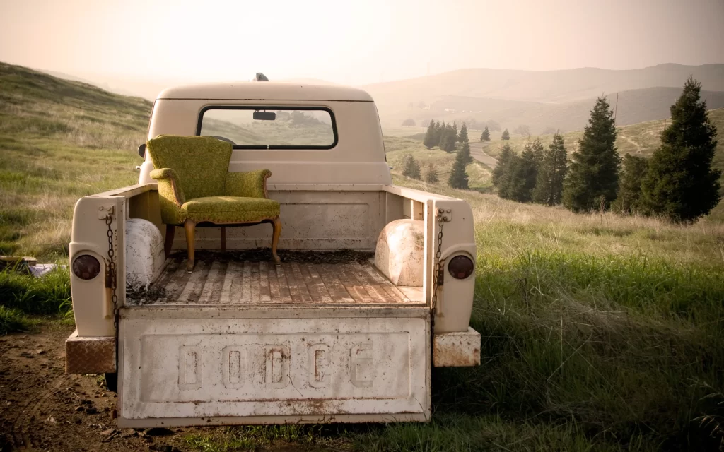 Vintage Truck Rustic Chair Countryside Hills Trees