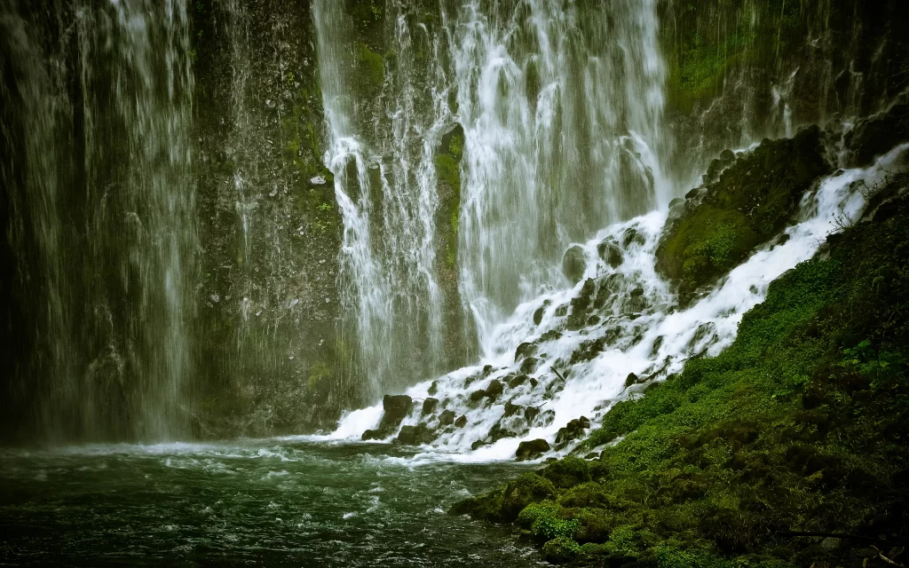Waterfall Nature Greenery Rocks Flowing Water Misty